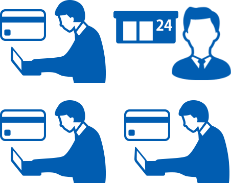 複數操作電腦使用信用卡的員工以及商店人員