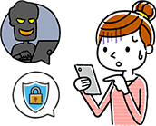 使用手機時擔心被監聽或竊取資訊而不安的女性插圖